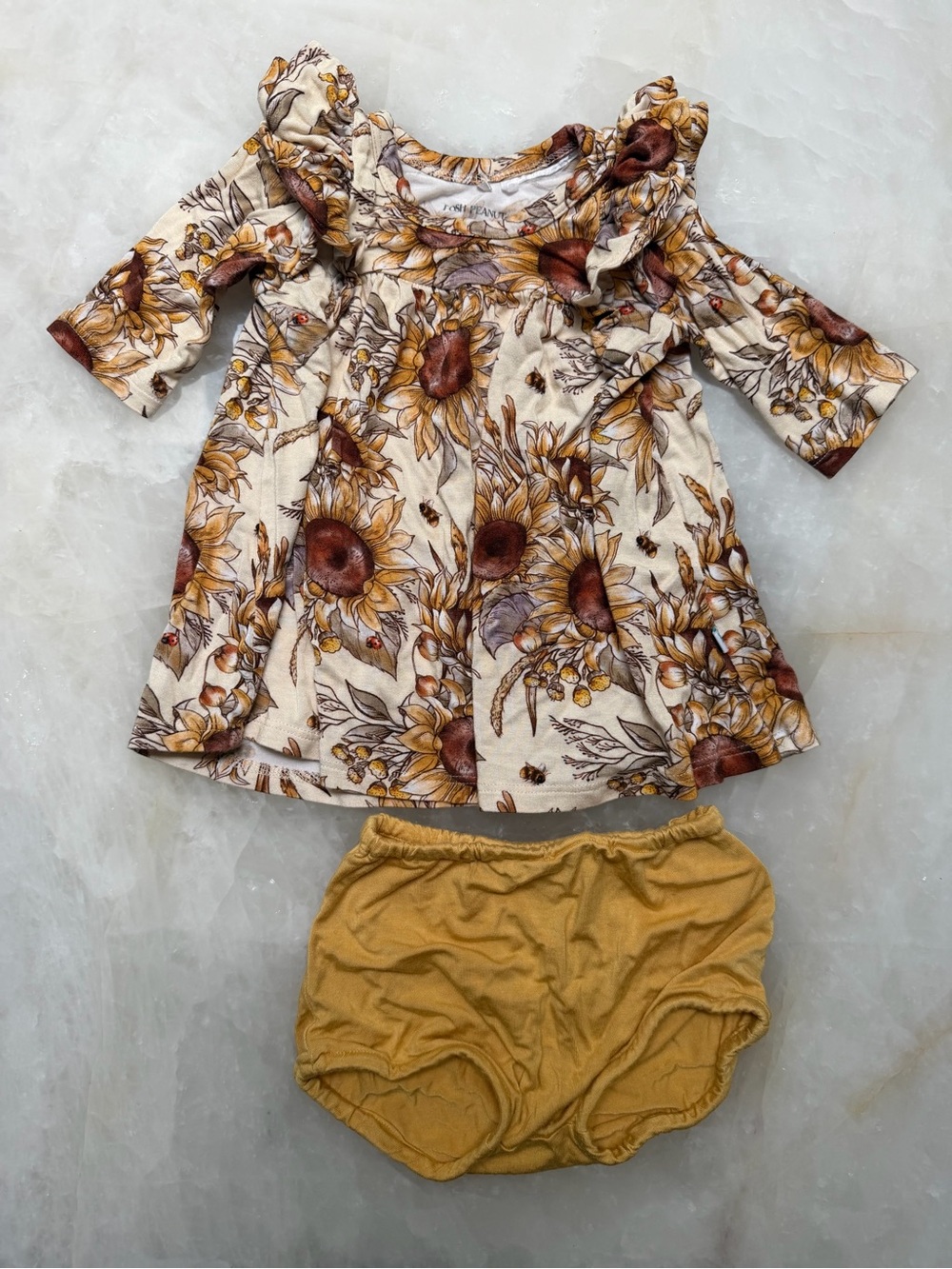 Posh peanut Baby Floral Sunflower Dress with Mustard Bloomers